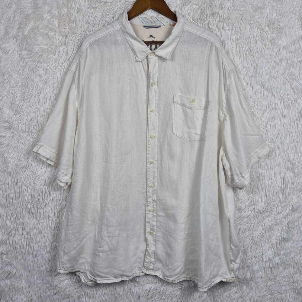 Tommy Bahama Relax Mens 3XL White 100% Linen Short Sleeve Button Down Shirt